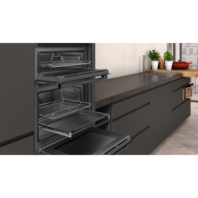 Neff U1ACE2HG0B 59.4Cm Black With Graphite Trim Built In Electric Double Oven With Led Display And E