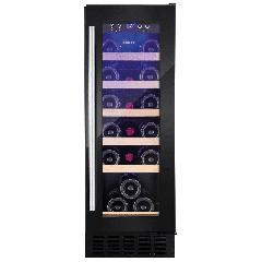 Amica AWC300BL 30 cm fs wine cooler, 19 x BS, black glass door, blue LED, RD