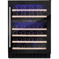 Amica AWC600BL 60 cm fs wine cooler, 46 x BS, black glass door, blue LED, dual temp, RD